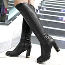 Botas de cuero de tacones largos gruesos