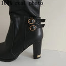 Botas de cuero de tacones largos gruesos