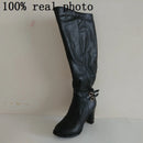 Botas de cuero de tacones largos gruesos