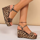 Sandalias de Cuña con Estampado de Leopardo
