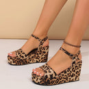Sandalias de Cuña con Estampado de Leopardo